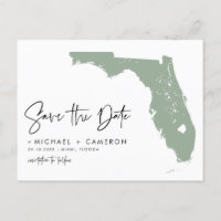 Sage Green Florida Map Modern Script Save the Date