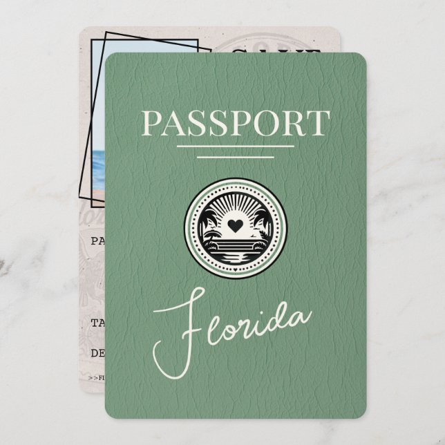 Sage Green Florida Passport Save The Date (Front/Back)