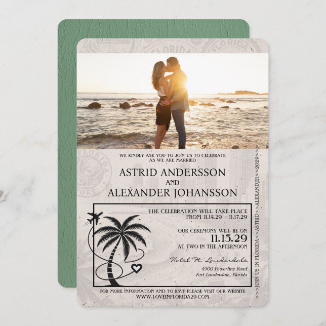 Sage Green Florida Passport Wedding Invitation (Front/Back)