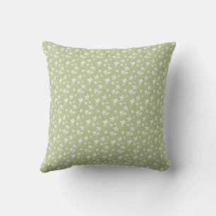Sage Green Flower Pattern, Flowers Fabric Cushion