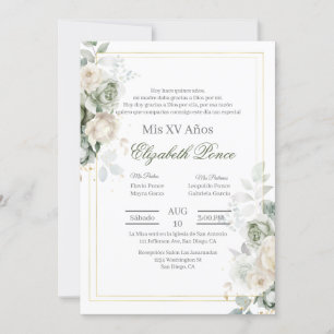 Sage green flower Quinceanera Invitation
