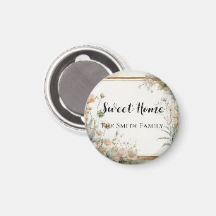 sage green flower - text personalised magnet
