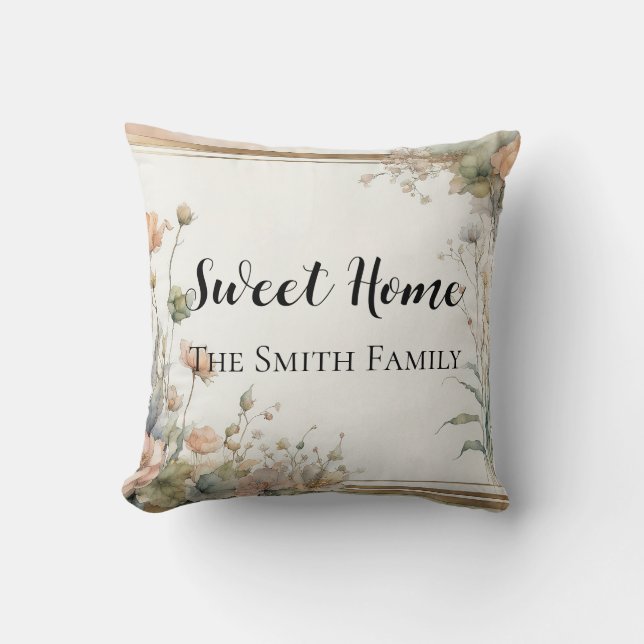 sage green flower throw pillow - text personalised (Front)