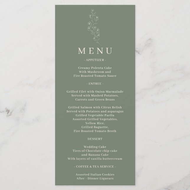 Sage Green Flower Tiny Design Line Menu (Front)