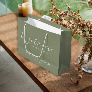 Sage Green Flowers Boho Welcome Wedding Large Gift Bag