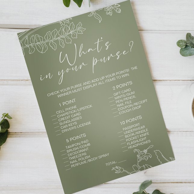 Sage Green Flowers Game Whats In Your Purse Flyer (Creator Uploaded)