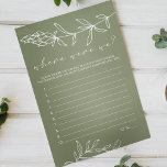 Sage Green Flowers Game Where Were We Flyer<br><div class="desc">Sage Green Flowers Bridal Shower Game.  Matching items to complete your event collection are available in our Zazzle store!</div>