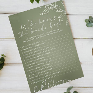 Sage Green Flowers Game Who Knows Bride Best Flyer