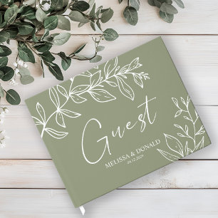 Sage Green Flowers Simple Boho Wedding Guest Book