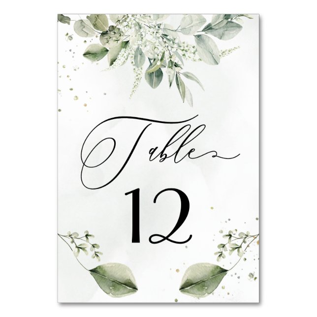 Sage Green Foliage Botanical Rustic Wedding Table Number (Front)