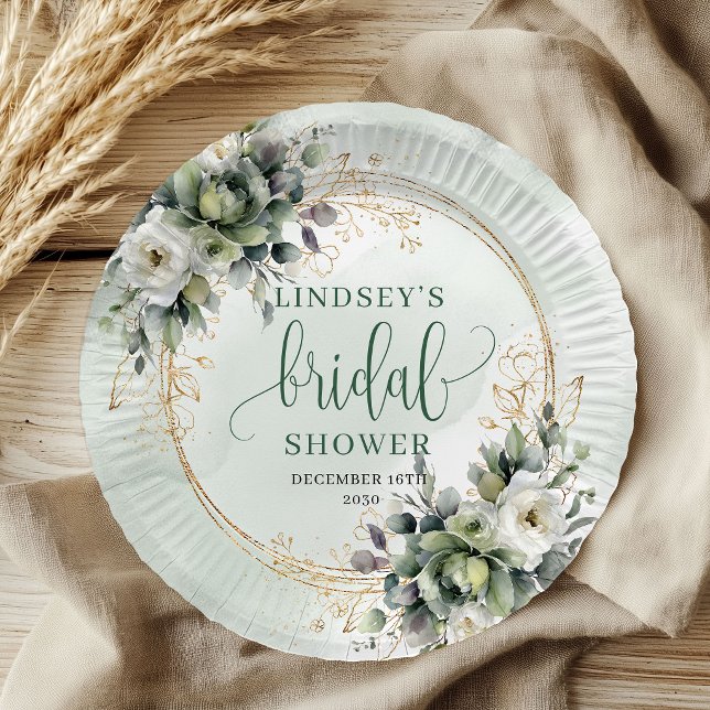 Sage Green Foliage Bridal Shower Paper Plates (Sage Green Foliage Bridal Shower Paper Plates)