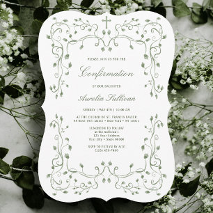 Sage Green Foliage Frame Confirmation Invitation