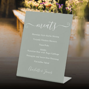 Sage Green Food Menu Signature Script Pedestal Sign