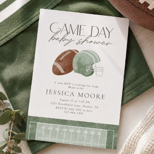 Sage Green Football Game Day Baby Shower Invitation