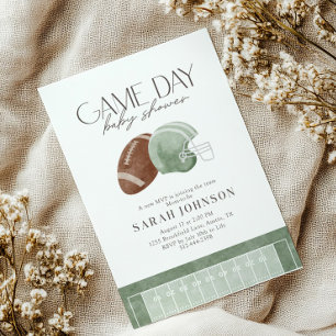 Sage Green Football Game Day Baby Shower Invitation