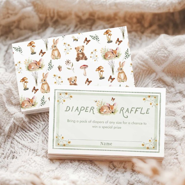 Sage Green Forest Baby Shower Diaper Raffle Ticket Enclosure Card (Diaper Raffle Sage Green Woodland Ticket
)