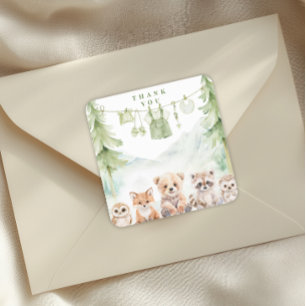Sage Green Forest Baby Shower Favor Thank You Square Sticker