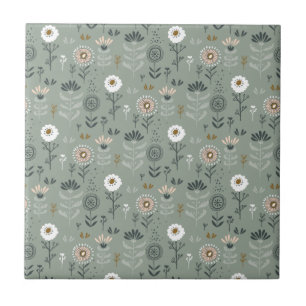Sage Green Forest Floral Ceramic Tile