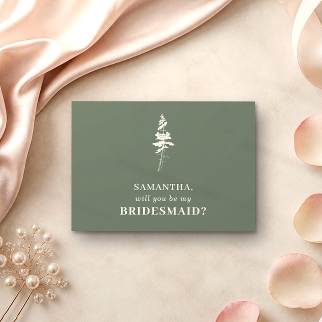 Sage green Forest Pine tree be my bridesmaid Invitation (Creator Uploaded)