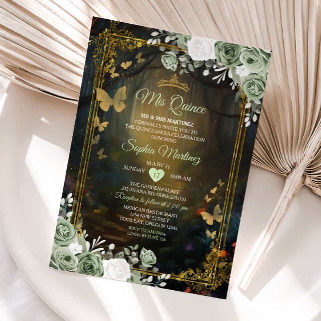 Sage Green Forest Princess Quinceañera Invitation  (Creator Uploaded)