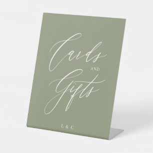 Sage Green Formal Calligraphy Wedding Cards Gifts Pedestal Sign
