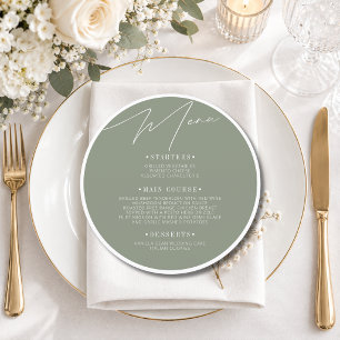 Sage Green Formal Round Wedding Guest Place Menu