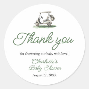 Sage Green Frame Golf New to the Club Baby Shower Classic Round Sticker
