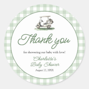 Sage Green Frame Golf New to the Club Baby Shower Classic Round Sticker