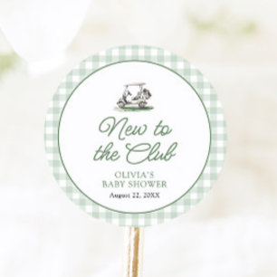 Sage Green Frame Golf New to the Club Baby Shower Classic Round Sticker