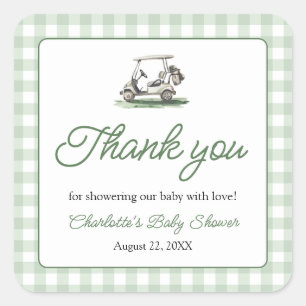 Sage Green Frame Golf New to the Club Baby Shower Square Sticker