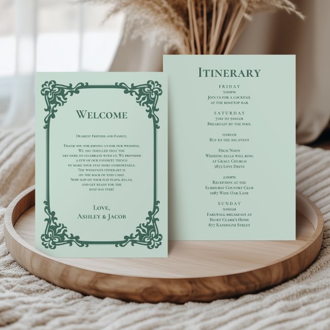 Sage Green Frame Wedding Letter and Itinerary Program (Creator Uploaded)
