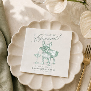 Sage Green French Bulldog Champagne Engagement Napkin