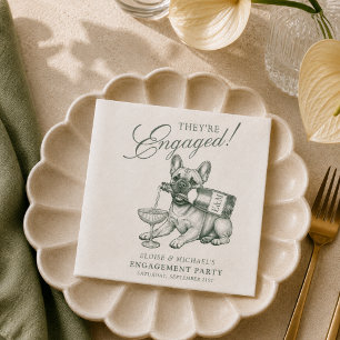 Sage Green French Bulldog Champagne Engagement Napkin