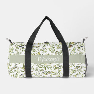 Sage Green French Country Chic Olive Name Monogram Duffle Bag