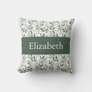 Sage Green French Country Olive Custom Name Cushion