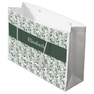 Sage Green French Country Olive Custom Name Large Gift Bag