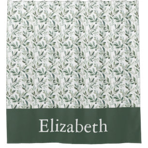 Sage Green French Country Olive Custom Name Shower Curtain