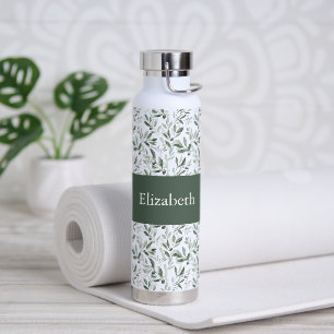 Sage Green French Country Olive Custom Name Water Bottle