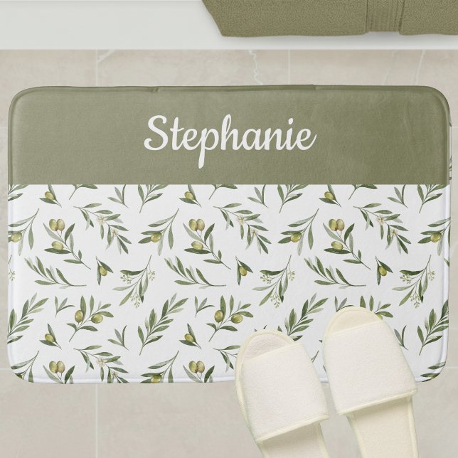 Sage Green French Country Olive Monogram Bath Mat (Creator Uploaded)