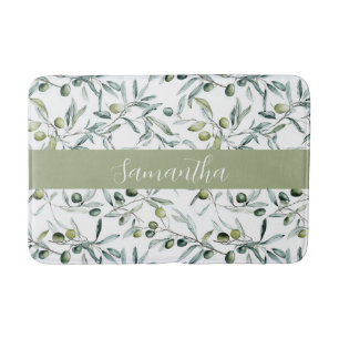 Sage Green French Country Olive Name  Bath Mat