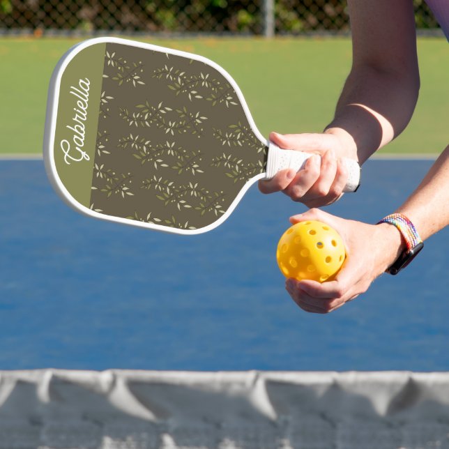 Sage green French country Olive pattern name Pickleball Paddle (Insitu)