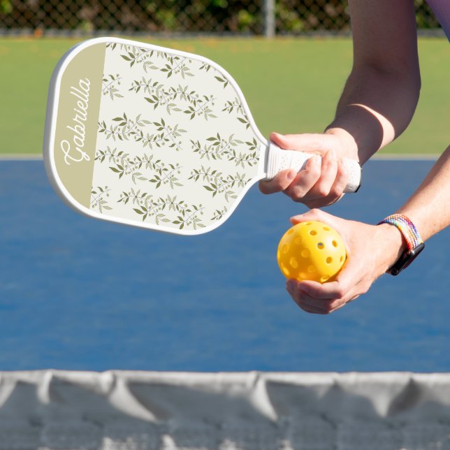 Sage green French country Olive pattern name Pickleball Paddle (Insitu)