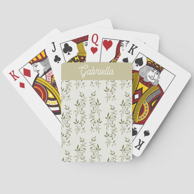 Sage green French country Olive pattern name Playing Cards (Back)