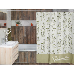 Sage Green French Country Olive Pattern Name Shower Curtain