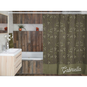 Sage Green French Country Olive Pattern Name Shower Curtain