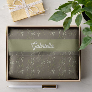 Sage green French country Olive pattern Name Tissue Paper