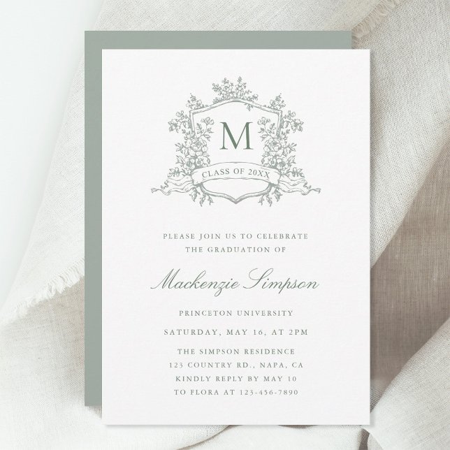 Sage Green French Crest Graduation Party           Invitation (Creator Uploaded)