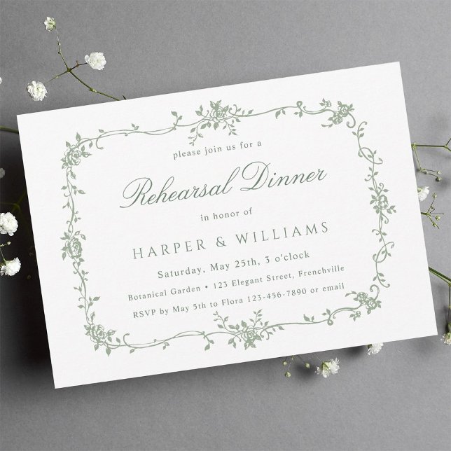 Sage Green French Floral Rehearsal Dinner Invitation (Creator Uploaded)