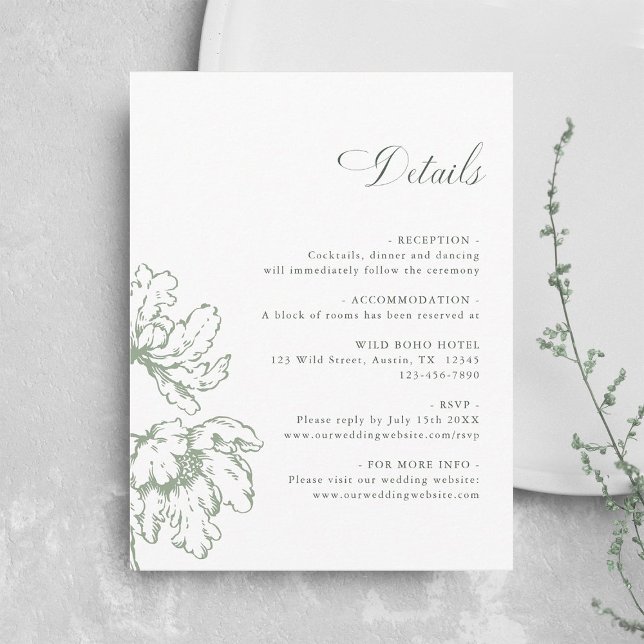 Sage Green French Floral Wedding Details  Enclosure Card (Creator Uploaded)