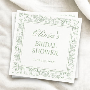 Sage Green French Vintage Floral Bridal Shower Napkin